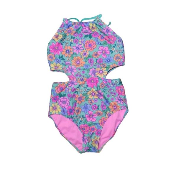 Girls One Piece Swimsuit, Floral Print and Pink, Size XL (14), Cat & Jack, NWT - Picture 1 of 9